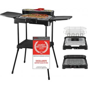 Ulteronixshop-Barbecue &eacute;lectrique 2 en 1 | Barbecue de table et barbecue sur pied | Cuisson sans fum&eacute;e | R&eacute;gulateur de chaleur en continu | 2 tables d'appoint | Surface de rangement | 2200 W - Neuf
