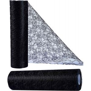 Ulteronixshop-30 cm x 25 m Chemin de Table Noir Rouleau en Dentelle Ruban Tulle D&eacute;coration de Table Decor Classique de Mariage pour Salle &agrave; Manger Mariage Anniversaire F&ecirc;te Party Bapt&ecirc;me - Neuf