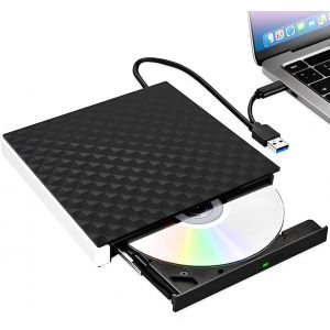Lecteur CD Externe pour PC USB 3.0 et Type-C CD/DVD +/-RW Graveur Enregistreur Plug and Play CD/DVD +/-RW Drive DVD Player Transmission Rapide Câble USB Intégrée pour Windows MacOS Laptop Desktops - Neuf