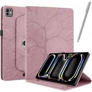 Kal-Coque Pour Ipad Pro 11 Pouce (M4) 2024, Pu Flip Avec [Stylet] Fonction Support Antichoc Étui Rotatif À 360° [Sommeil/Réveil Automatique] - Or Rose - Neuf