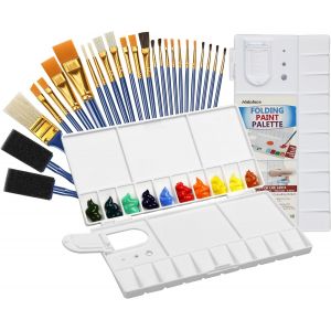 Chenquansarl-Lot De 25 Pinceaux De Peinture Avec Palette Pliante De 20 Emplacements Pour Peinture Acrylique, Huile, Aquarelle, Gouache Et Travaux Manuels, Cours De Peinture, Fournitures Artistiques - Neuf