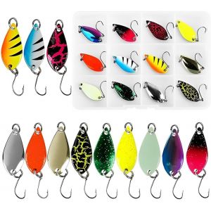 Kwex-Lot De 12 Leurre Truite Leurres De P&ecirc;che Pour Truite Wobbler Spoon Spinner Clignotant Leurre De P&ecirc;che Avec Bo&icirc;te Pour Kit De P&ecirc;che - Neuf