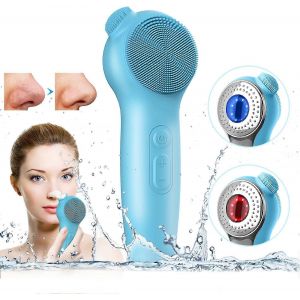 Brosse Nettoyante &Eacute;lectrique Pour Le Visage, 2 En 1 : Brosse Exfoliante, Appareil De Massage Thermique, Outil De Beaut&eacute;, Bleue - Neuf
