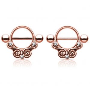 Piercing Pour Le Teton En Acier Inoxydable Avec Barre Circulaire Et Bouclier, Bijou En Or Rose - Neuf