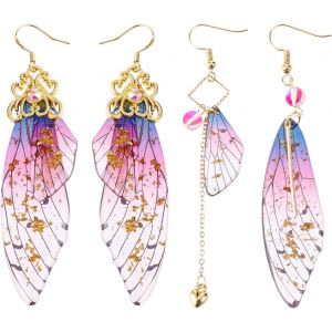 Kal-2 Paires Boucles D'oreilles Papillon Femme Ailes De Fée Papillon Boucles D'oreilles Feuille Or Simulation Insecte Ailes Papillon Boucle D'oreille Multicolore Papillon Asymétriques Dames Enfant Fi - Neuf