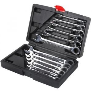 WISS 12PCS Malette Jeu Combiné Clé Mixtes a Cliquet 8-19mm Métrique Dent Clé Plate - Molette Réversible Mixtes Outil - Neuf