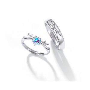 C45 Lot De 2 Bagues De Couple En Argent R&eacute;glables Motif Cerf &Eacute;toil&eacute; Cadeau Pour La Saint-Valentin - Neuf