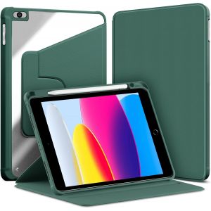 LORANKA-Coque Rotatif pour iPad 6&egrave;me/5e G&eacute;n&eacute;ration 9,7 Pouces 2017/2018, iPad Air 2 / Air 1 &Eacute;tui &agrave; Rabat Livre avec Porte Pencil, Protection Housse Cover Transparent Rotative &agrave; 360 Degr&eacute;s, Vert Fonc&eacute; - Neuf