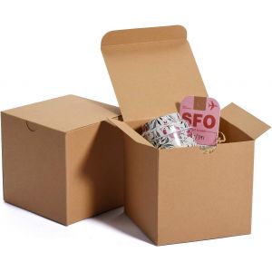 Mevronisshop-50pcs Bo&icirc;te De Kraft &Agrave; Cadeaux En Papier Avec Couvercles, Artisanat, Coffret Cadeau Pour Demoiselle D'honneur 10x10x10cm (Brun) - Neuf