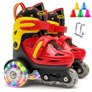 Patins A Roulettes Quadruples Pour Enfants, Chaussures A Roulettes A 3 Points D'equilibre Pour Filles Et Garcons, Taille Reglable, Doubles Freins, Roues Lumineuses - Neuf