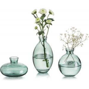 Petit Vase pour Décoration De Table Vases en Verre Faits À La Main pour Fleurs,3Pcs Vert Vintage Bourgeon Vases Esthétique Mini Vase Ensemble pour Kawaii Salon Décor Chambre Ornements Centres De - Neuf