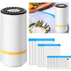 Scelleur Sous Vide Automatique,Sous Videuse Alimentaire Portable,Machine Sous Vide Alimentaire avec 2 Clips et 10 Sacs Sous Vide,pour la Cuisson Sous Vide et la Conservation Des Aliments Frais - Neuf