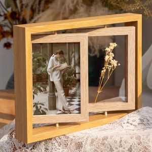 Cmwx-Double Face Cadre Photo Rotatif,Cadre Photo Collage Cadre Photo Rotatif En Bois Cadre Photo En Verre Cadre Photo En Verre Naissance Pour Décorer Photo/Chambre/Salon/Bureau (34.8 * 24.2cm) - Neuf