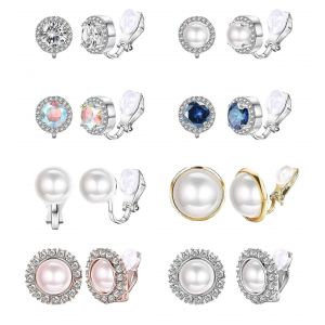 8 Paires De Boucles D'oreilles Clip Set Pour Femmes Rose Flower Cz Simulated Pearl Gold Knot Clip Earrings Avec Tampons En Caoutchouc Clip Hypoallerg&eacute;nique Non Perc&eacute; Sur Boucle D'oreille - Neuf