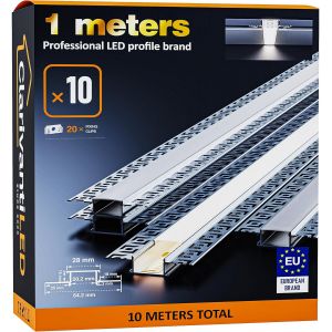 1m&times;10 Profil&eacute; Led Encastrable 1m Aluminium Pour Ruban Led Goulotte Diffuseur Rail Plafond Couvercle Transparent, Profil&eacute; Transparent Pour Bande Led Plinthe[Rub9222683] - Neuf