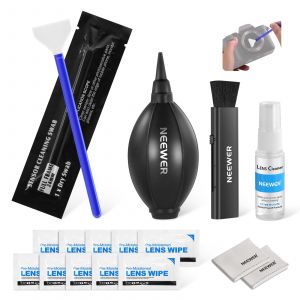 NEEWER 16 en 1 Kit de Nettoyage d'objectif d'appareil Photo, 1 Brosse + 1 souffleur + 1 Tampon Nettoyage pour capteur Plein Format 24 mm + 1 Spray nettoyant + 2 Chiffons + 10 lingettes humides, HM-44 - Neuf