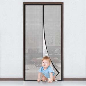 Moustiquaire magnétique pour porte et fenêtre 90 x 210 cm, anti-mouches, moustiquaire magnétique à fermeture automatique, bande adhésive, maille très fine, installation facile sans perçage. - Neuf