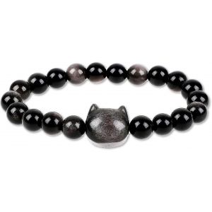 Chat Noir Obsidienne Bracelet Chat Bracelet Chat Perlé Chat Porte-Bonheur Bracelet En Cristal Bracelets Extensibles Bracelet Chat Pour Femme - Neuf