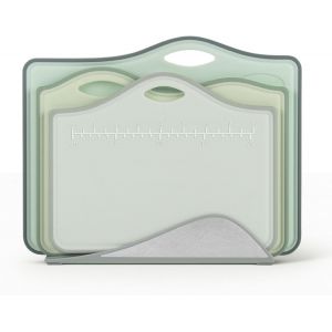 CLOVE Lot de Planche a Decouper Plastique Sans-BPA avec Support sur Plan de Travail, 32x24, 30x20, 26x19cm Ensmeble de Grande et Petite Planche &agrave; D&eacute;couper Apero Cuisine avec Rigole Code Couleur Noir - Neuf