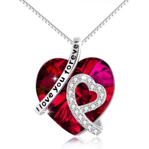 Collier Coeur Argent Sterling 925 "Je T'aime Pour Toujours" Pendentif Avec Cristal - Bijoux Cadeaux Anniversaire Pour Femmes Maman - Neuf