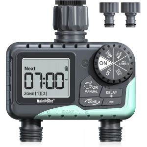 NouvelHorizonstore-Programmateur Arrosage 2 Voies, Minuteur Arrosage Automatique &Eacute;tanche IP65 avec Retard de Pluie/Arrosage Manuel, pour Pelouse et Jardin - Neuf