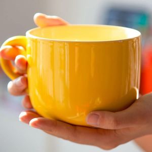 Eryi-Tasse À Thé Et À Café Xxl En Céramique Avec Poignée - 650 Ml - Grande Tasse À Café - Avec Poignée - Jaune - Neuf