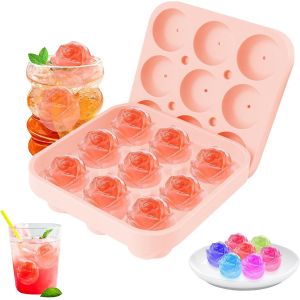 Kal-Glacons Moule Rose 9 Compartiments Bac À Glaçons En Silicone Avec Couvercle Bac À Glaçons Roses 3d Romantiques Pour Boissons Fraîches, Cocktail, Whisky, Jus, Café - Neuf