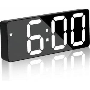 R&eacute;veil num&eacute;rique LED silencieux sans tic-tac, alimentation secteur/batterie, alarme crescendo avec r&eacute;p&eacute;tition pour la maison, le bureau, r&eacute;glable, &eacute;cran blanc - Neuf