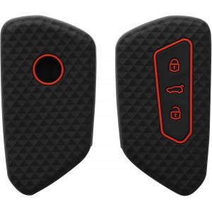 Car Key Accessory Compatible With Vw Golf 8 3-Button Soft Silicone Case For Car Key Black/Red - Neuf