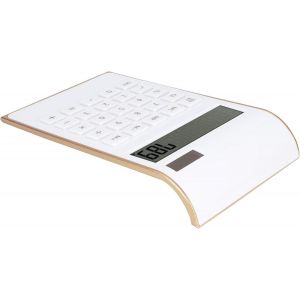 Calculatrice Bureau Double Alimentation Solaire et Batterie avec Écran LCD Calculatrice Mince et Portable pour Scolaire Bureau Famille 114x190x37mm (Blanc) - Neuf