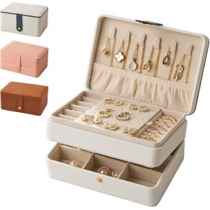 Boite A Bijoux Femme 3 Niveaux, Boite Rangement Bijoux En Cuir Pu Boite Bijoux Voyage, Jewelry Box Pour Bagues, Boucles D'Oreilles, Collier ¿Blanc¿ - Neuf