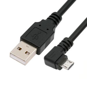 Câble de charge de données Micro USB 5 broches vers USB 2.0 coudé à gauche à 90 degrés pour téléphone et tablette, vitesse de transfert de 480 Mbps (150cm) - Neuf