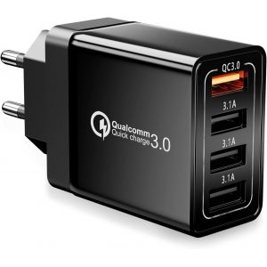 Kal-Chargeur Secteur Usb, Adaptateur De Charge 4-Ports Avec 33w Intelligent Qc 3.0 Chargeur Rapide Prise Usb Multiple Pour Iphone 15 14 13 12 11 Pro X 8 7, Samsung Galaxy S23 S22 S21 S20 S10 A71 A54 - Neuf