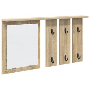vidaXL Porte-manteau mural avec étagère Montage mural avec miroir Chêne sonoma 85 x 10 x 45 cm - Neuf