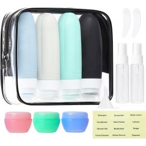 Lot de 14 bouteilles de voyage en silicone-Pour bagage à main-Rechargeables-Pour shampooing et gel douche-Trousse de toilette avion-Sans BPA-Approuvées par la TSA - Neuf