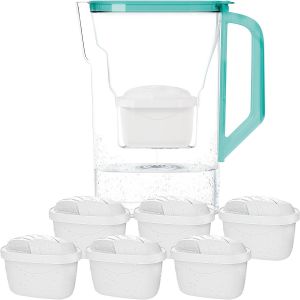 KAKYL-Carafe Filtrante Avec Filtre,Carafe Pour Porte De R&eacute;frig&eacute;rateur 2,7 L,Cartridges Avec Charbon Actif Et R&eacute;sine &Eacute;changeuse D'Ions,Pitcher Set Set De 6 Filtres-Menthe - Neuf