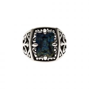 Chevalière Argent Homme Labradorite Bleu L'esprit Du Roi - Neuf