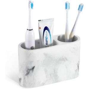 Porte-Brosse À Dents,Support Pour Brosse À Dents Et Porte-Dentifrice À 2 Fentes,Accessoire De Salle De Bain En Résine À Dents Électrique Pour Le Plan De Travail,Gravier Blanc - Neuf