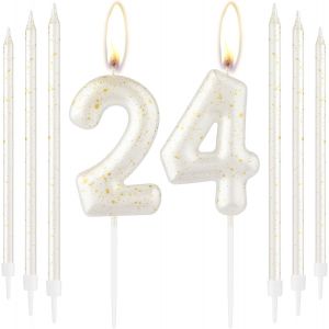 Bougie En Or Blanc Et Or Blanc En Forme De Chiffre 24 Pour G&acirc;teau D'anniversaire,D&eacute;coration De G&acirc;teau D'anniversaire De Mariage Pour Gar&ccedil;ons Et Filles - Neuf