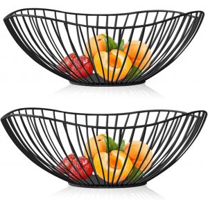 Corbeille &Agrave; Fruits En Fil M&eacute;tallique Noir &iquest; Grande Capacit&eacute; - Neuf