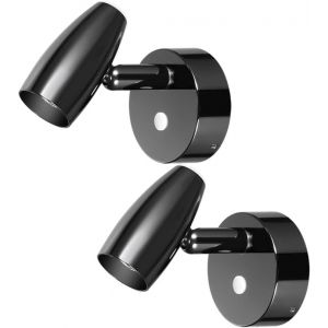 Subzonal-2 X Lampe De Lecture Dc 12v Led Luminosit&eacute; R&eacute;glable Applique Murale 3200k Pour Camping-Car Bateau Caravane Voiture Van Chevet, Avec Chargeur Usb & Veilleuse Bleue, Noir Brillant - Neuf