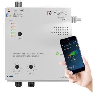MEVRONISSHOP-Amplificateur TV TNT Int&eacute;rieur 2 Sorties 32dB Connect&eacute; Filtr&eacute; 4G-5G - Fonctionne avec App Mobile TV Finder pour Trouver le Meilleur Signal Disponible. Pour Toute Antenne - Neuf
