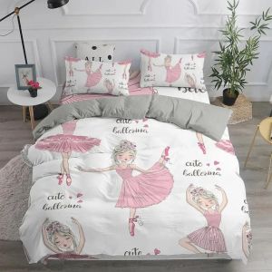 Housse De Couette Princesse Ballet, Parure De Lit Imprimee Mignonne Rose, Motif Danseuse De Ballet, Cadeau Pour Enfants - Neuf