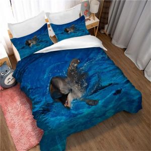 Housse De Couette Ste-X Motif Dauphin Sautant - Entretien Facile, Doux Au Toucher, Respirant, Avec Taies D'oreiller - Taille De La Taie D'oreiller - Housse De Couette - Neuf