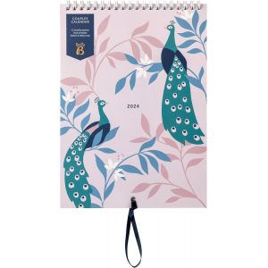 Jgd-- Calendrier Mural Couples - Janvier &Agrave; D&eacute;cembre 2024 - Peacocks - Planificateur Annuel Fin Pour Deux Avec Colonnes, Pochettes Mensuelles Et Autocollants - Neuf