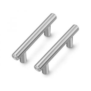 Lot de 15 Poign&eacute;es de Meuble Cuisine en Acier Inoxydable Nickel Bross&eacute; - Entraxe 76mm Longueur 127mm - Barre T Design Moderne - Neuf