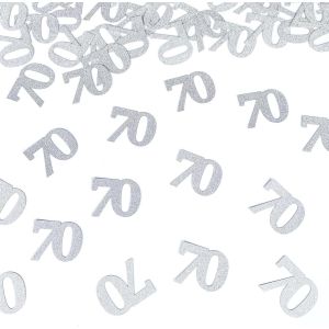 D&iquest;&iquest;corations d'anniversaire en forme de chiffre 70 - Confettis argent&iquest;&iquest;s &iquest;&iquest; paillettes pour 70e anniversaire de mariage - Neuf