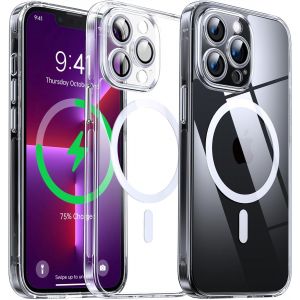 Kal-Coque Magnétique Transparente Pour Iphone 13 Pro Max (6.7'') Avec Objectif Film, [Compatible Avec Magsafe] [Protection Antijaune & Antirayure & Antichoc] Etui Housse Avec Silicone Bord, Clair - Neuf