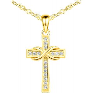 Collier Pendentif Femme Fille, Collier En Argent 925, Collier Croix Et Symbole D'infini &Eacute;l&eacute;gant, Zircon Incrust&eacute;, Pendentif Croix Unique, Argent, Or Rose, Or - Neuf