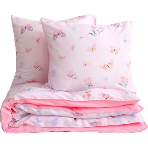 Ulteronixshop-Housse De Couette Enfant Papillon 140x200cm 3 Pi&egrave;ces Parure De Lit Microfibre Cadeau Anniversaire F&ecirc;te No&euml;l Fille Rose Fleurs Douce Respirante 2 Taies D'oreiller 65x65cm - Neuf